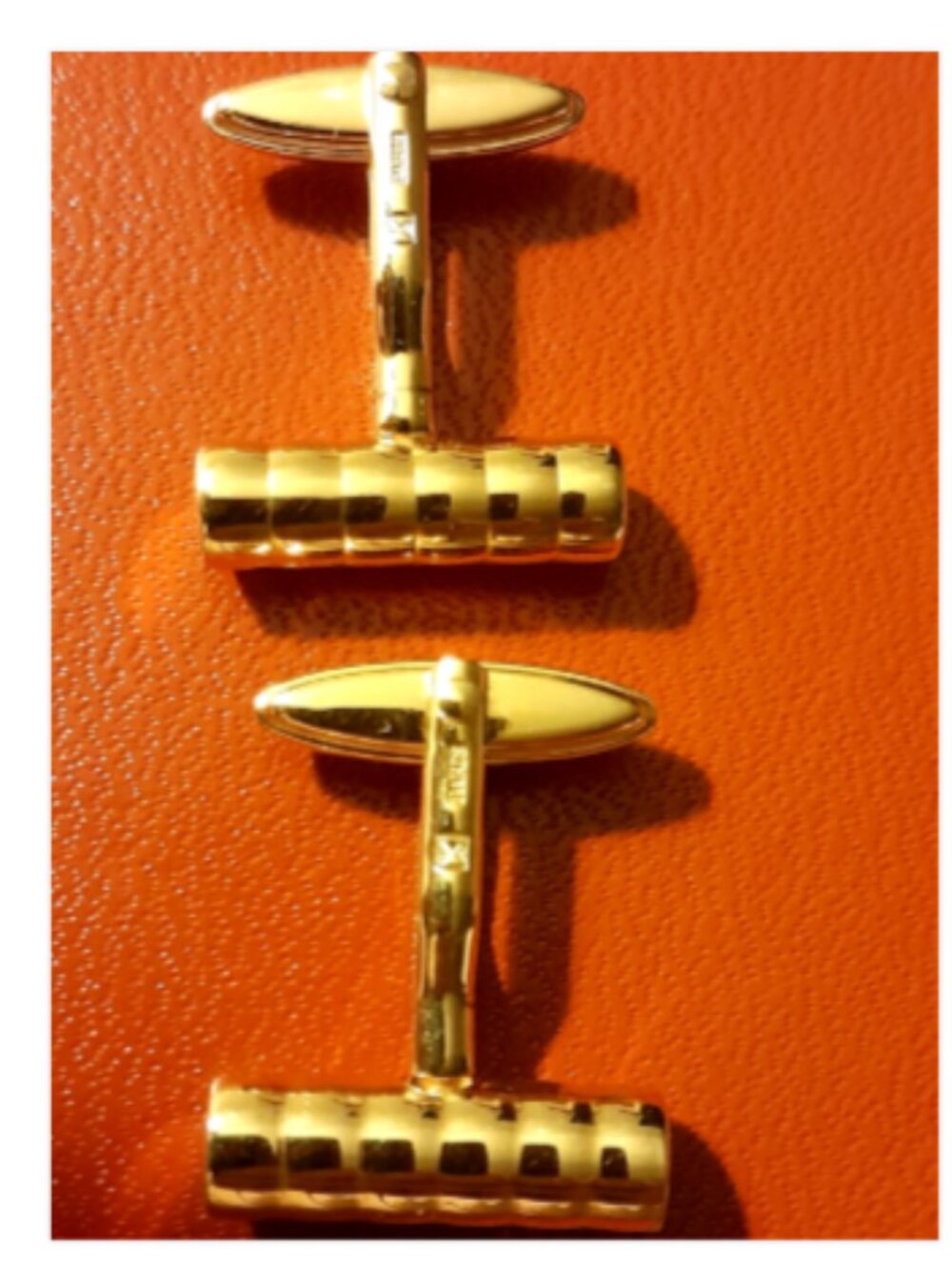 Auth [Rare] S.T.Dupont Brand Logo Letters bar design Cufflinks Gold tone NM